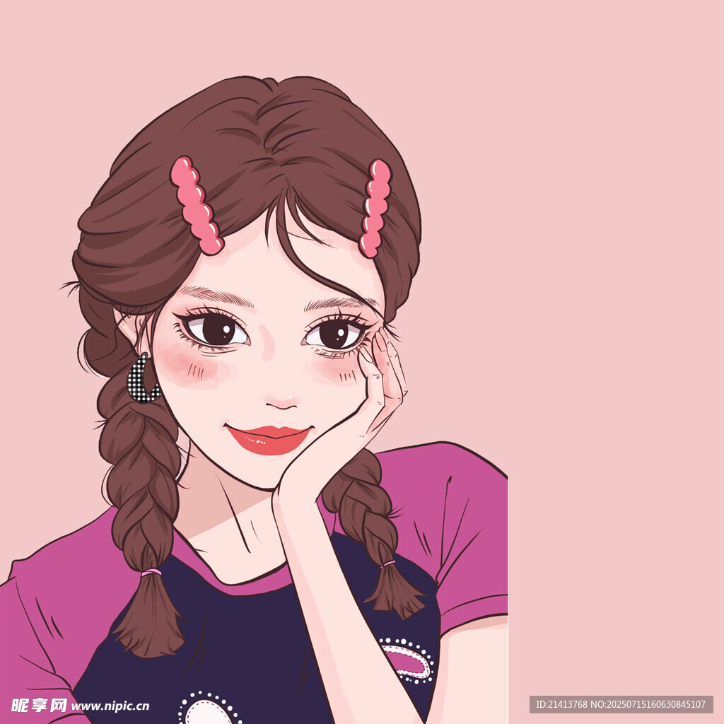双麻花辫女孩甜美头像