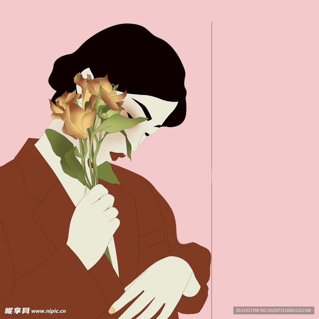 手持花朵的优雅女性形象
