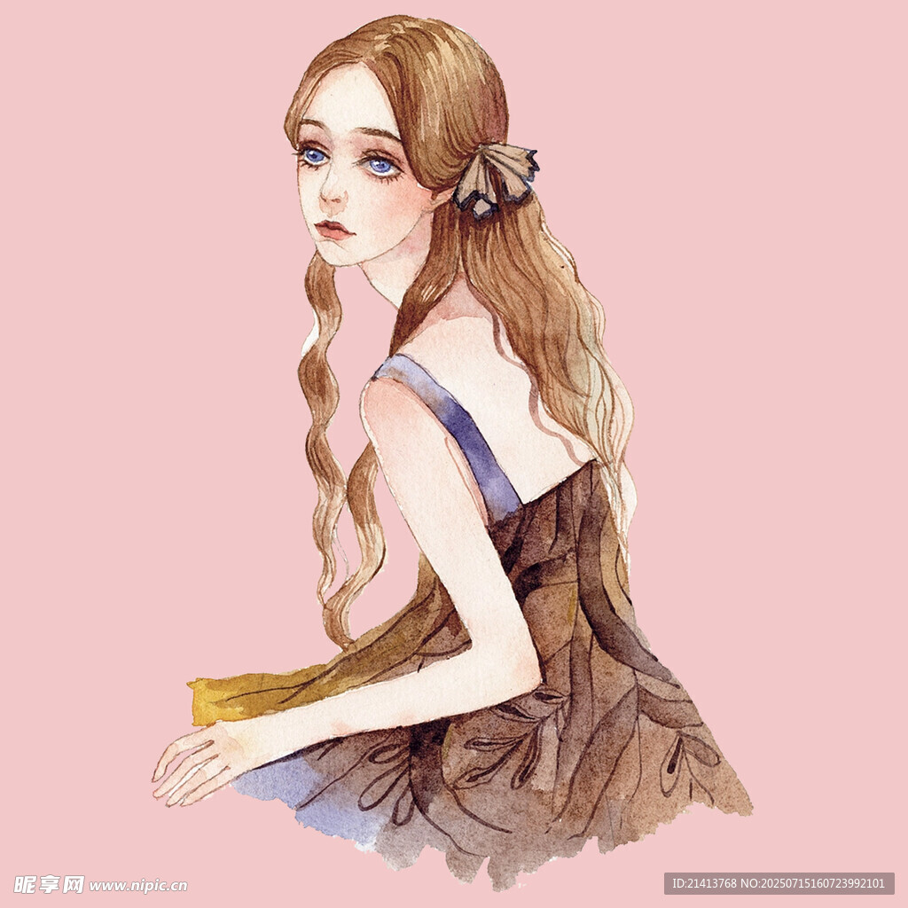 梦幻长发少女优雅坐姿
