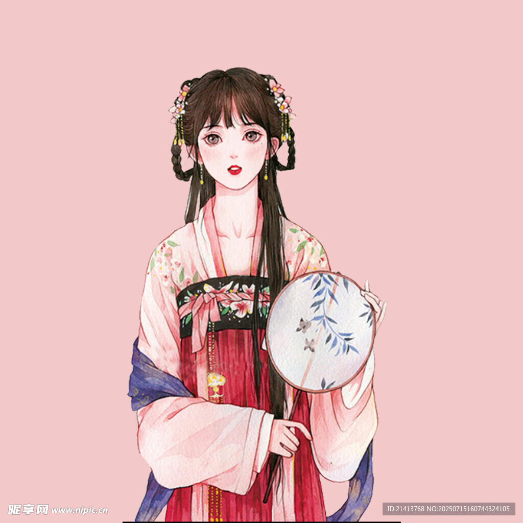 古风汉服少女持扇图
