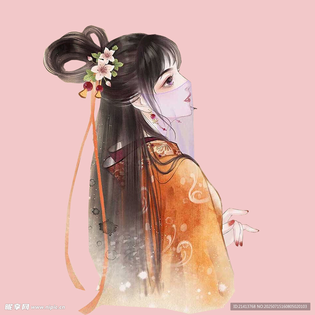 古风女子侧颜  发间簪花