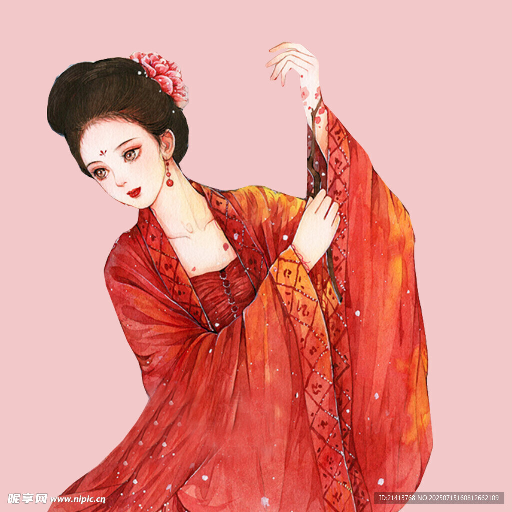 红衣古典舞女优雅身姿