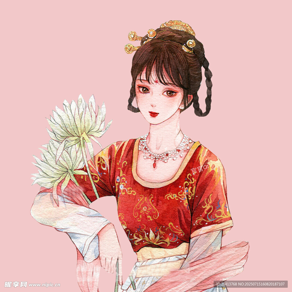 古风汉服少女持花赏景
