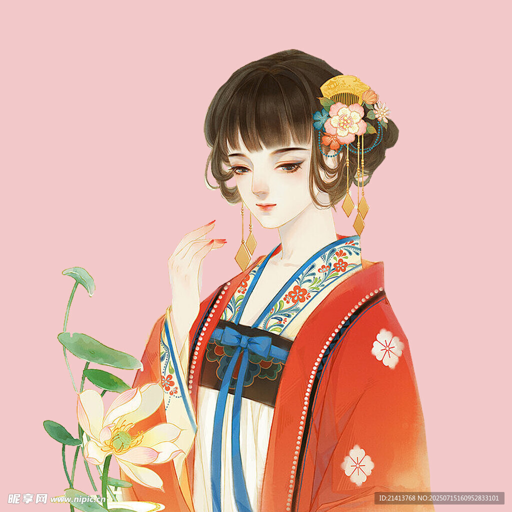 古风和服少女手持花枝