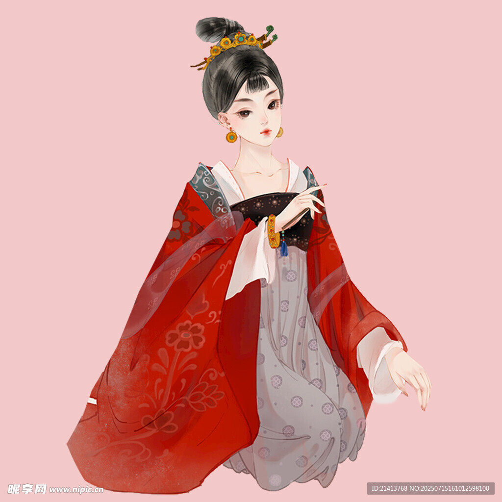 古风红衣汉服少女形象