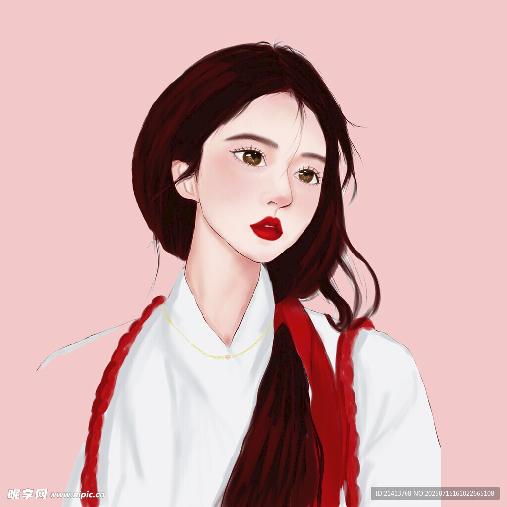 古风红衣女子优雅肖像