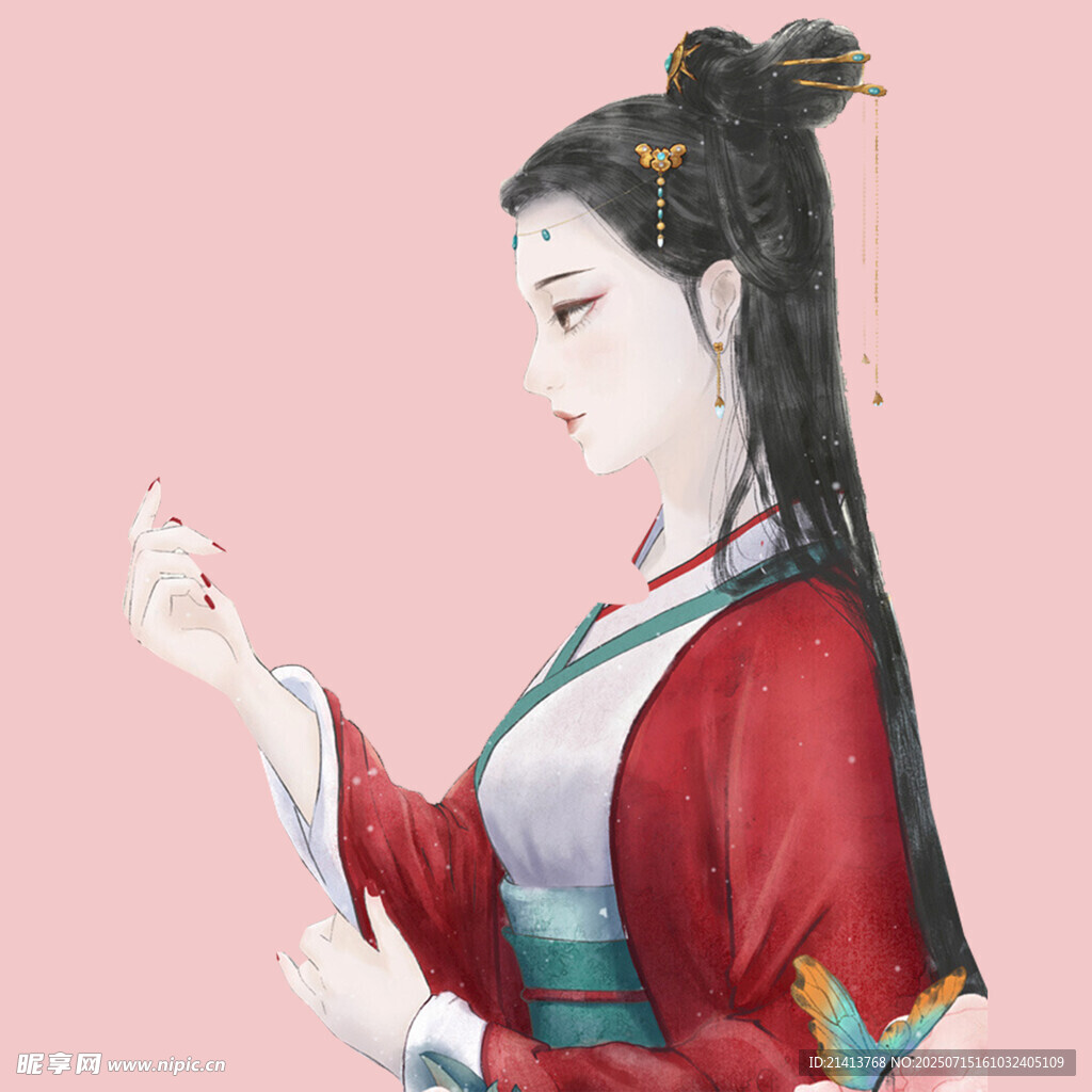 古风红衣女子优雅姿态