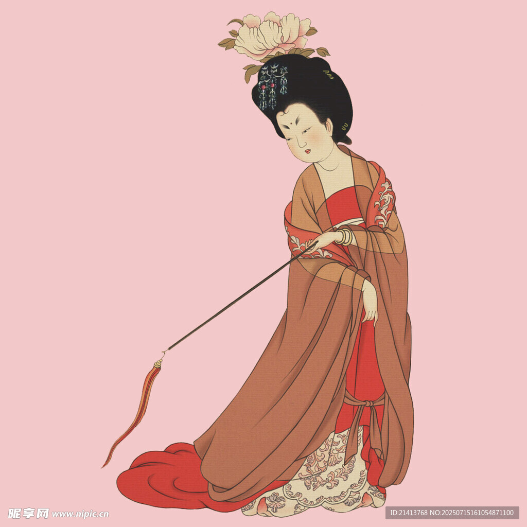古风仕女持鞭优雅图