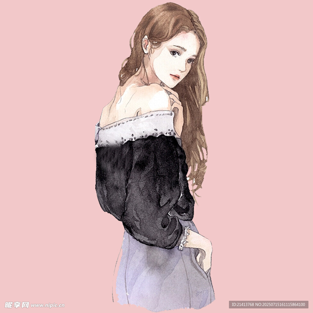 时尚露肩皮草穿搭女孩