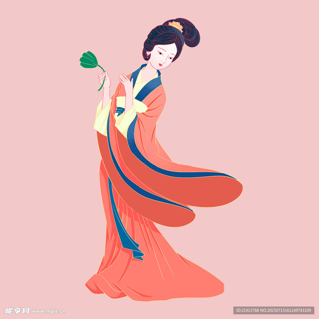 古风汉服女子手持绿叶