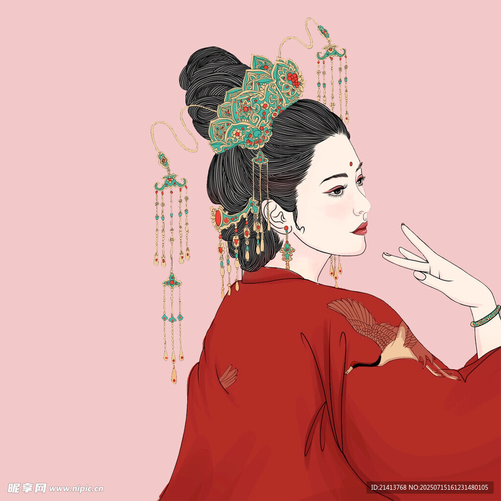 古风红衣佳人侧颜