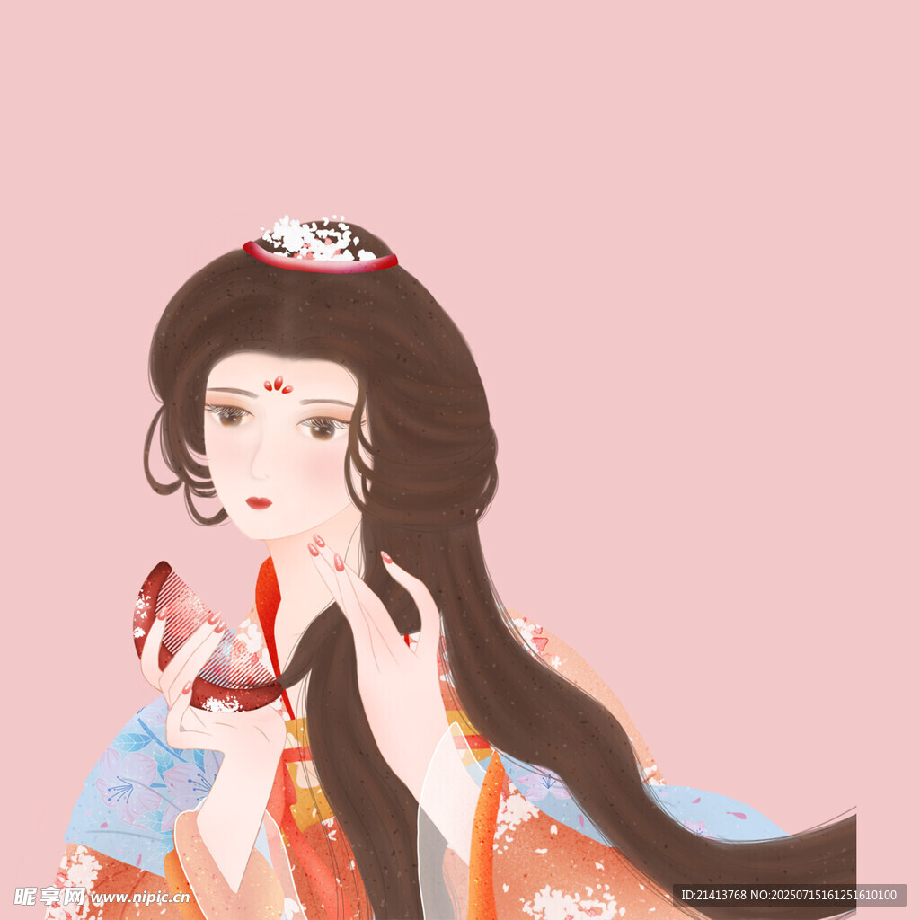 古风美人持花图