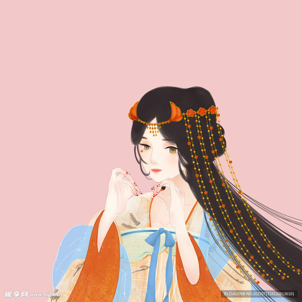 古风长发女子优雅姿态