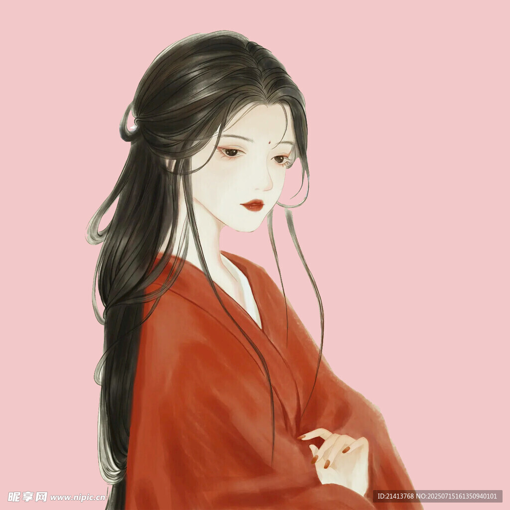 古风红衣女子优雅侧立