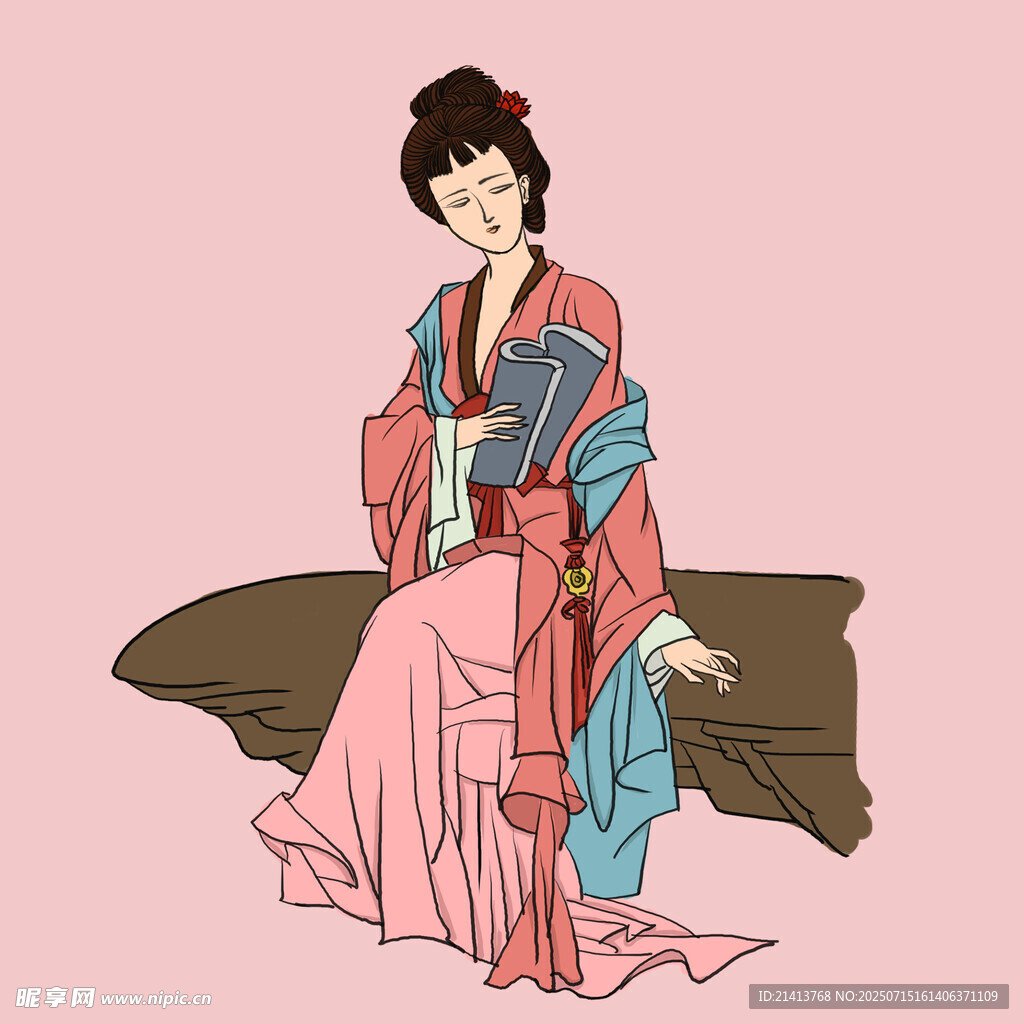 古典美人倚坐图