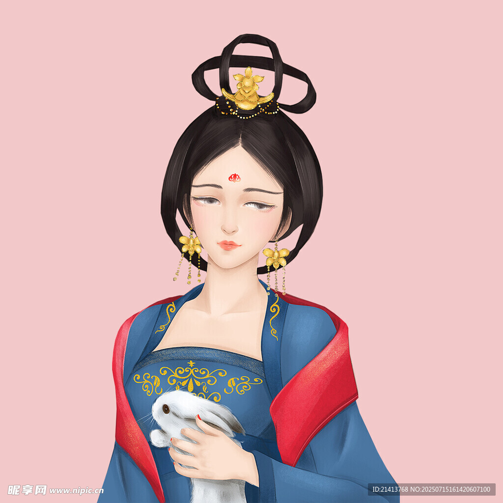 古风唐装女子手持白兔