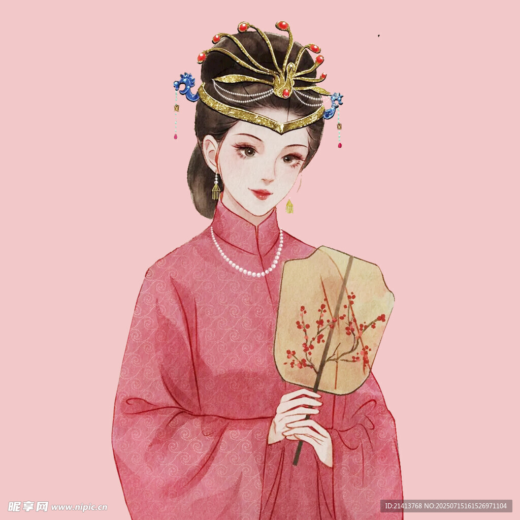 古风红衣持扇古典美人