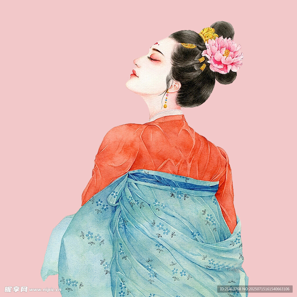 古风女子背影  典雅服饰