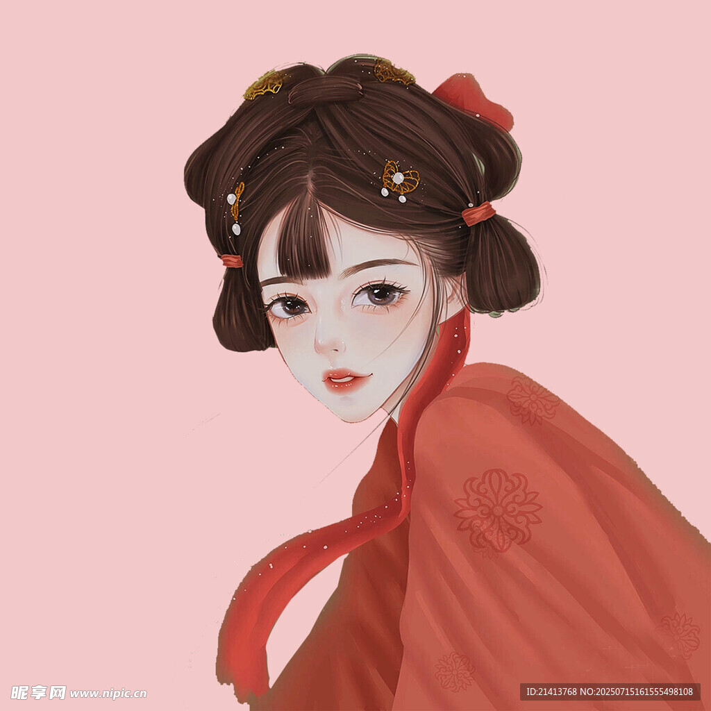 古风红衣女子优雅侧颜