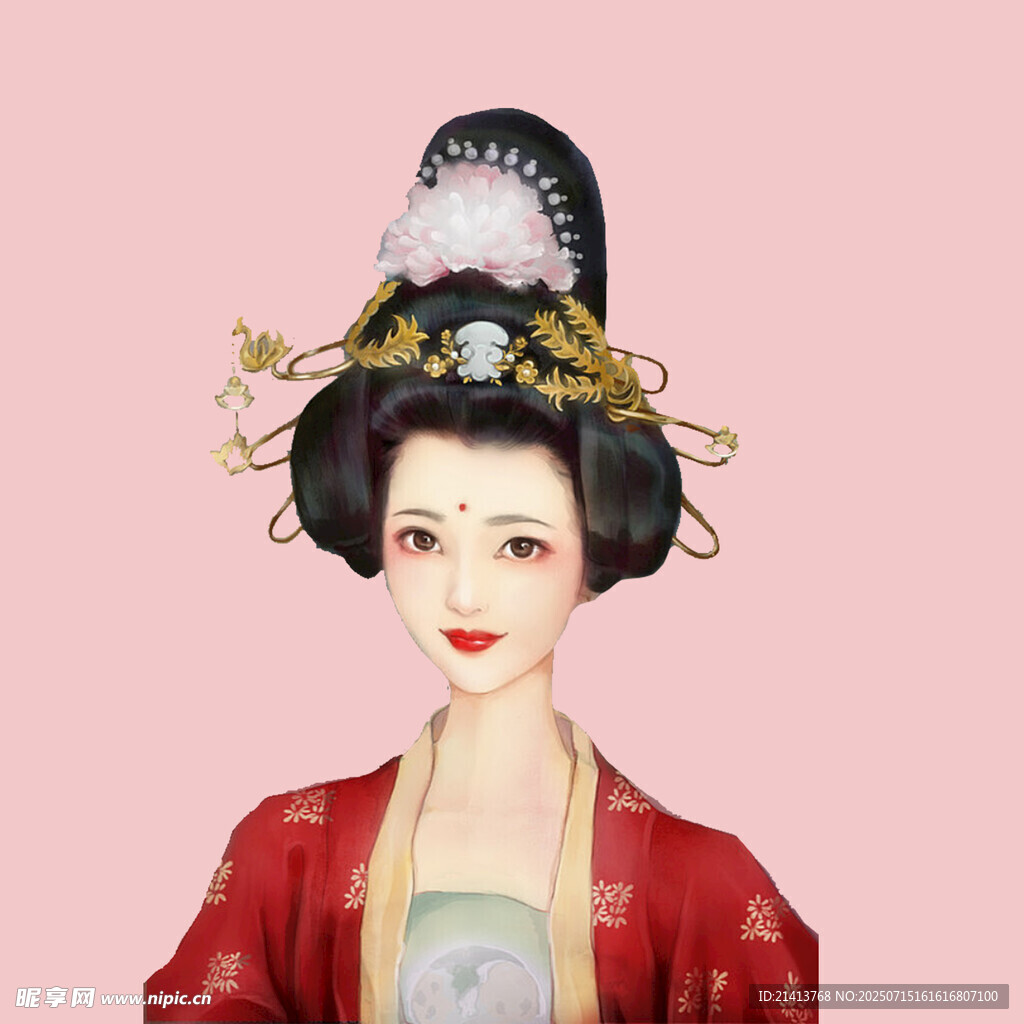 古风红衣女子华丽头饰