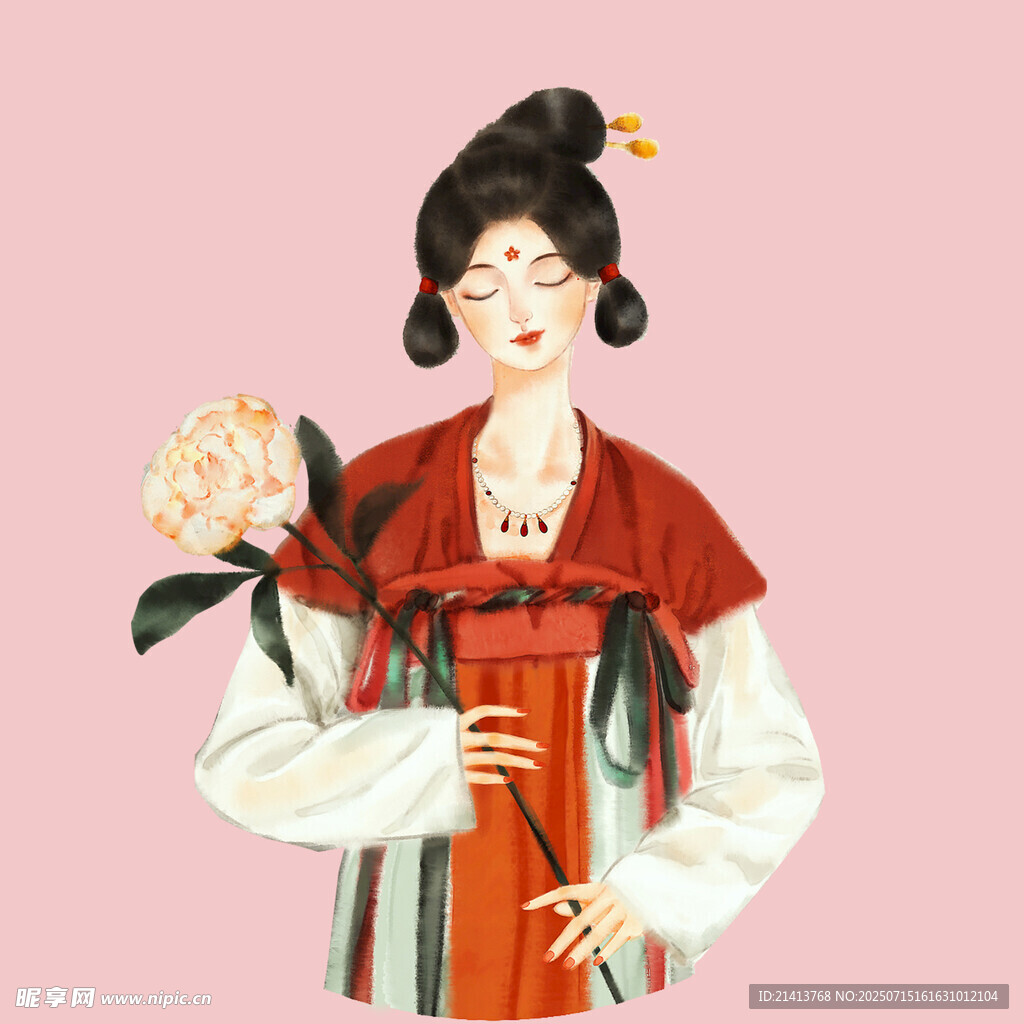 古风汉服女子手持花卉