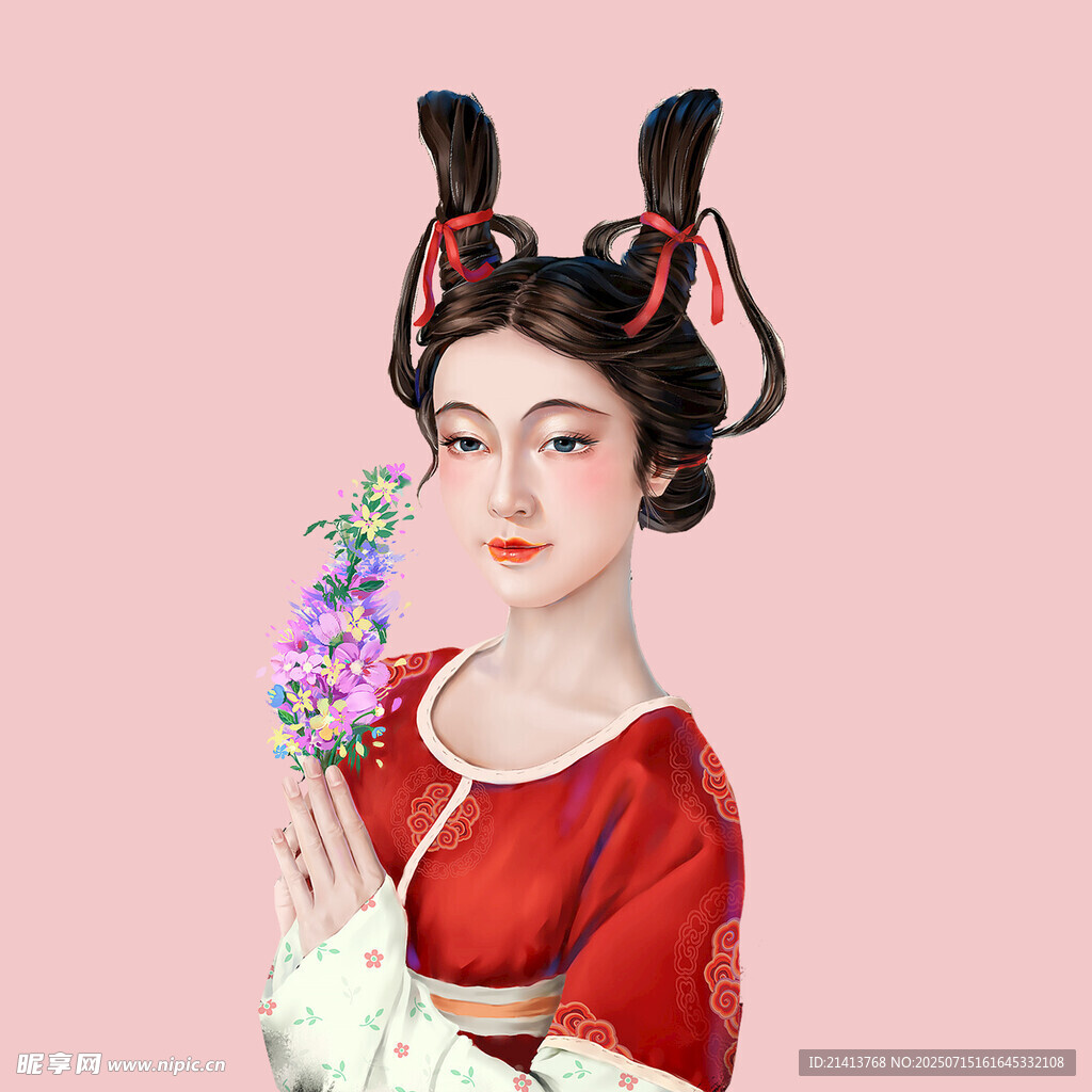 古风佳人持彩物