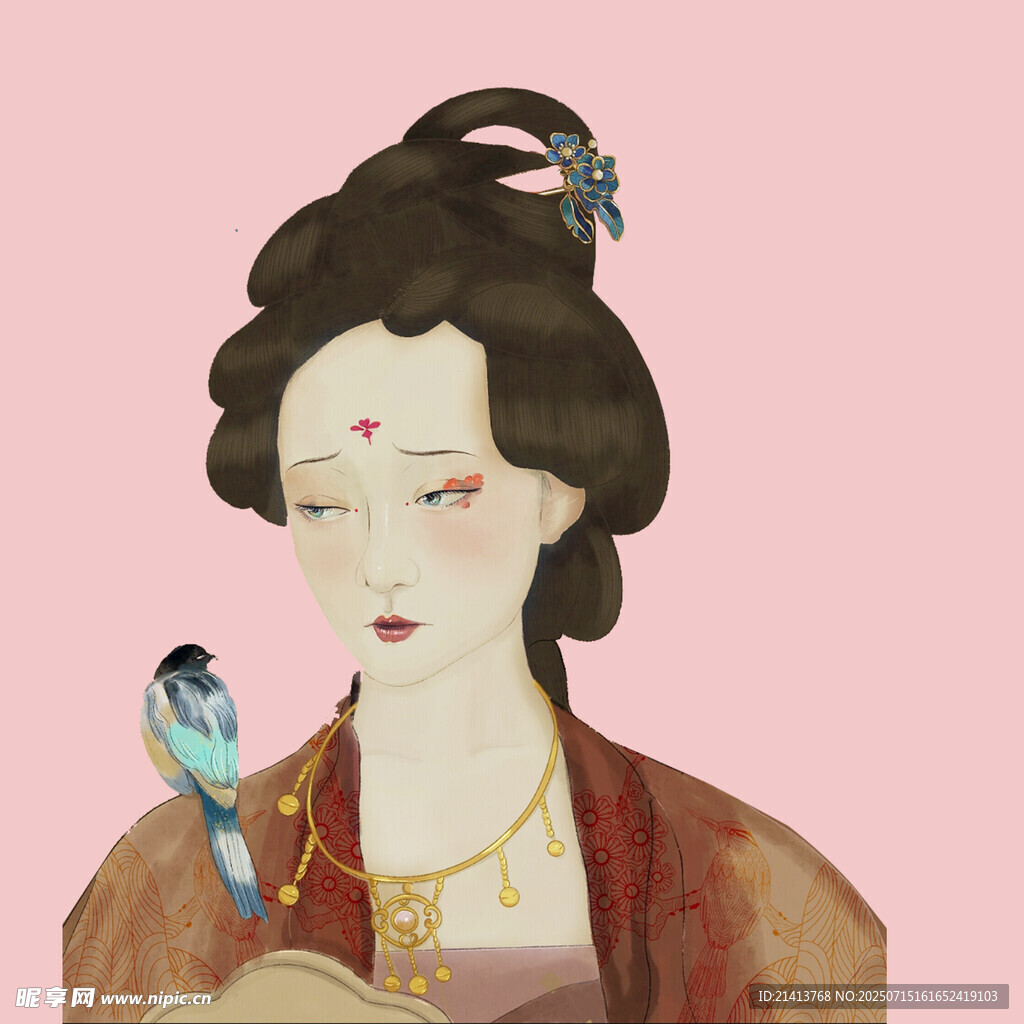 古风女子与鸟的优雅画面