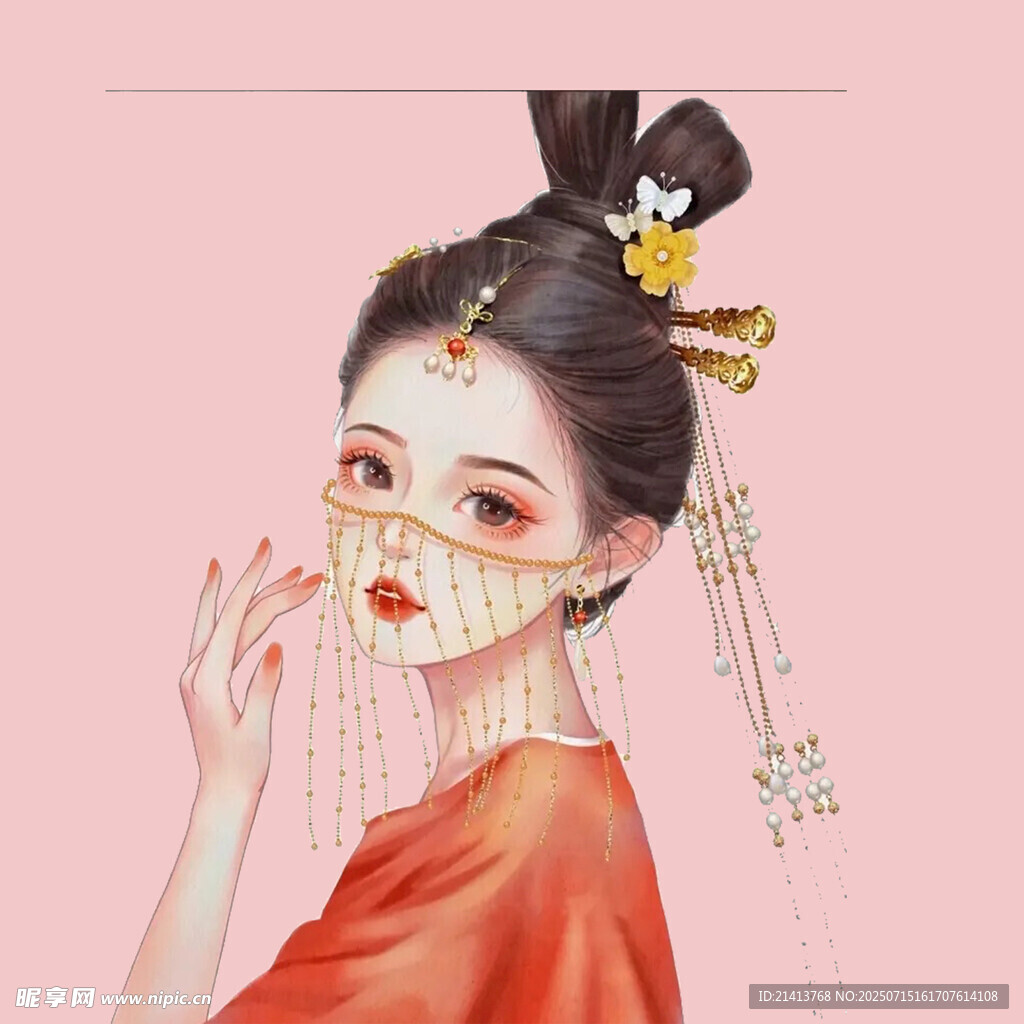 古风女子持扇掩面