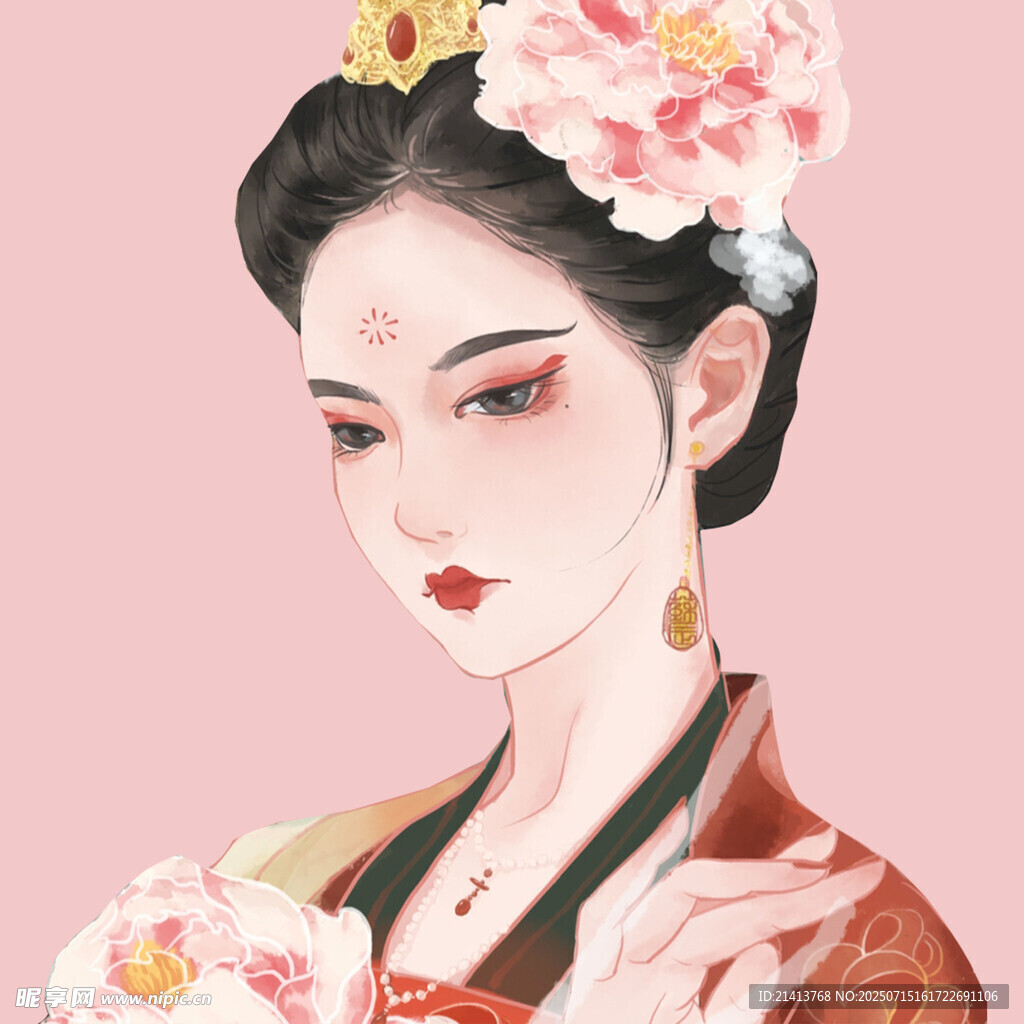 古风美人簪花图