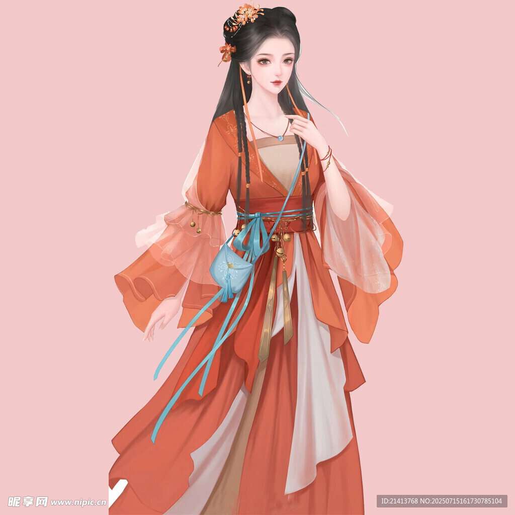 古风红衣飘逸女子形象