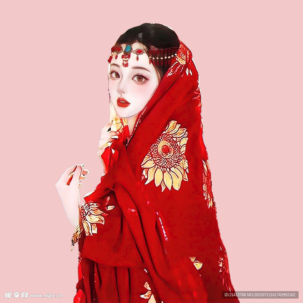红衣女子的古典优雅风采