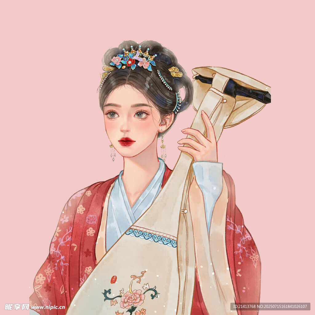古风女子持扇优雅而立