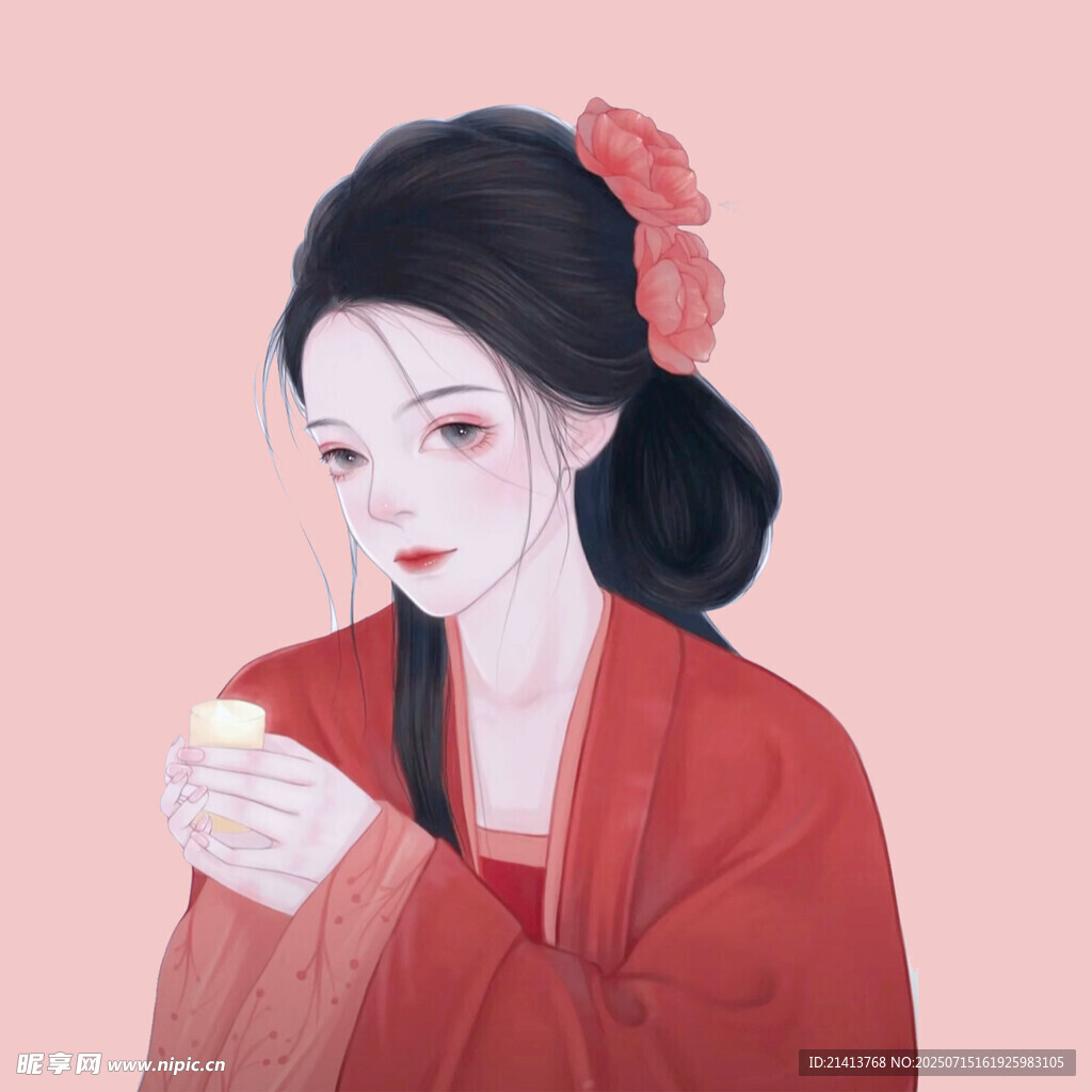 红衣女子优雅品茶