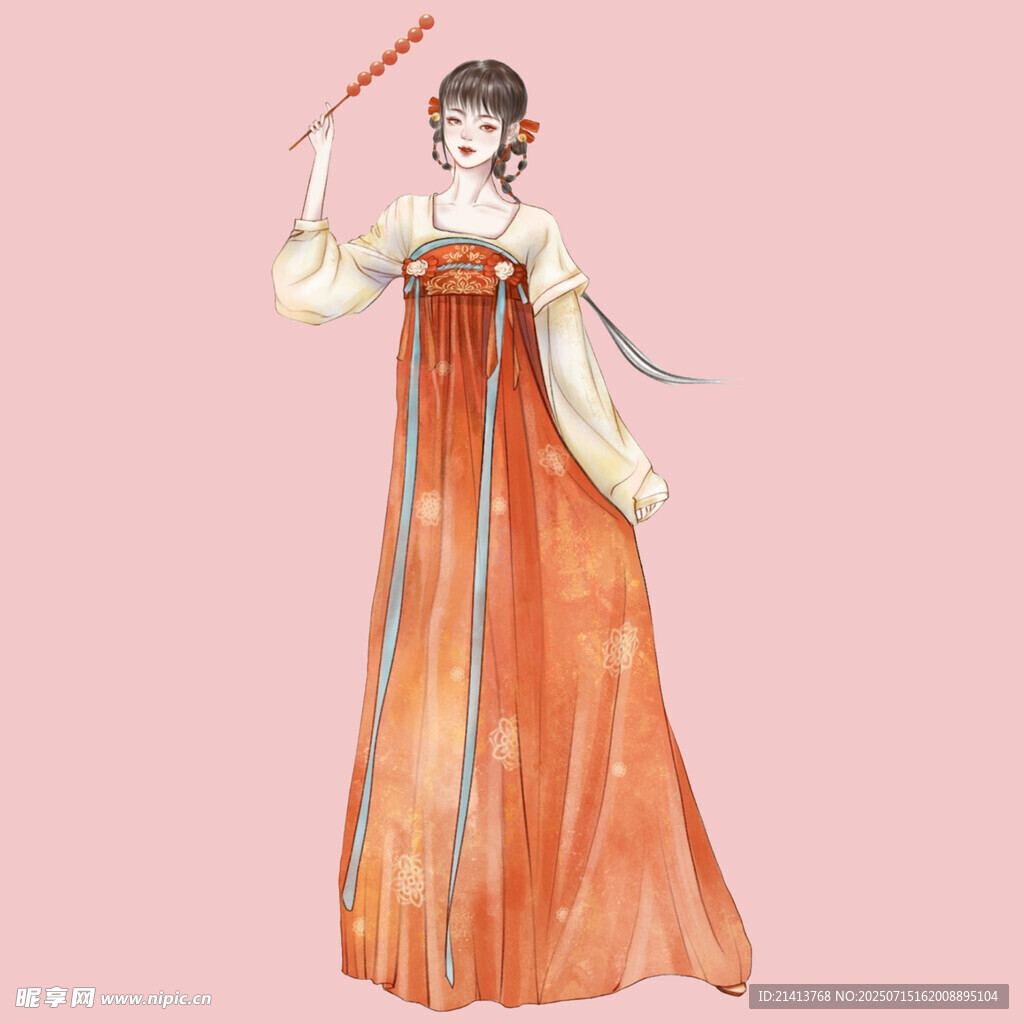 古风女子持扇优雅立姿