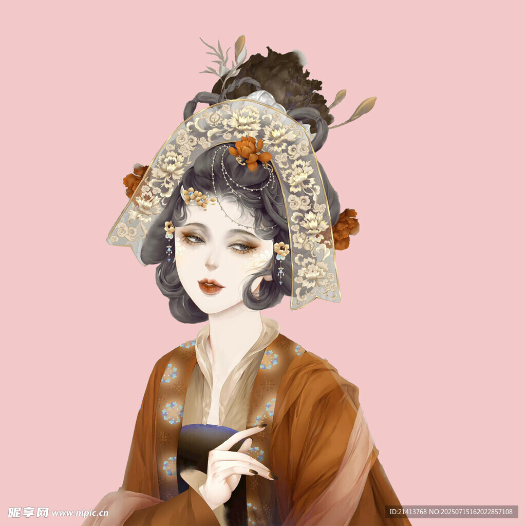 古风美人持杯  华服戴繁花