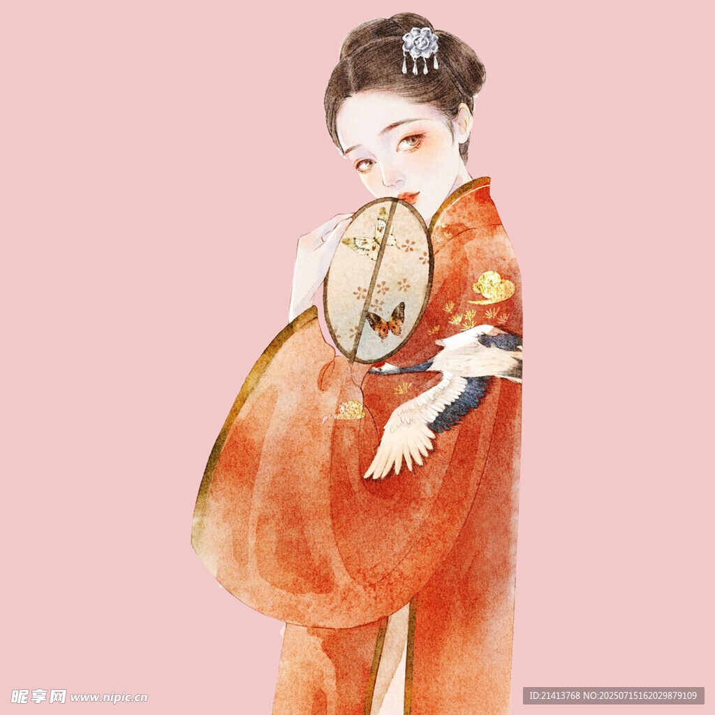 古风汉服女子优雅持扇