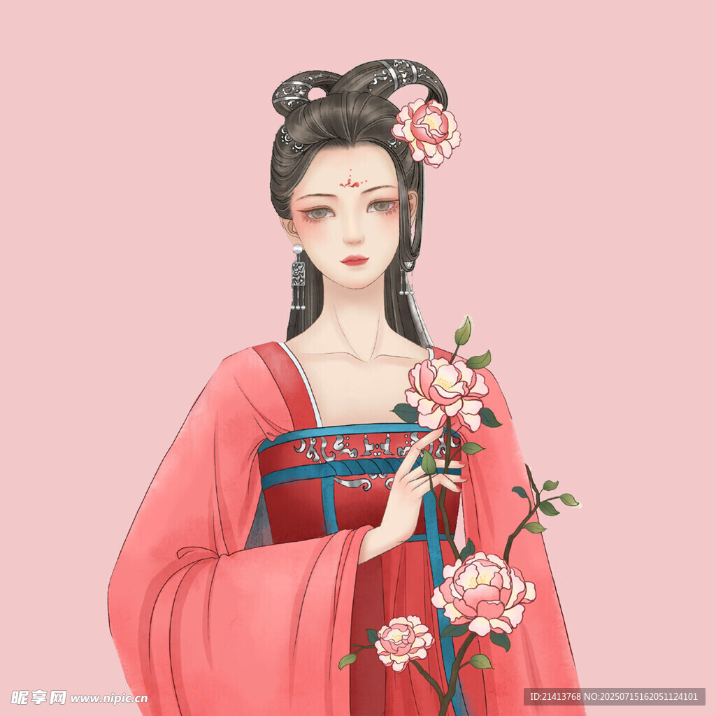 古风美人持花图
