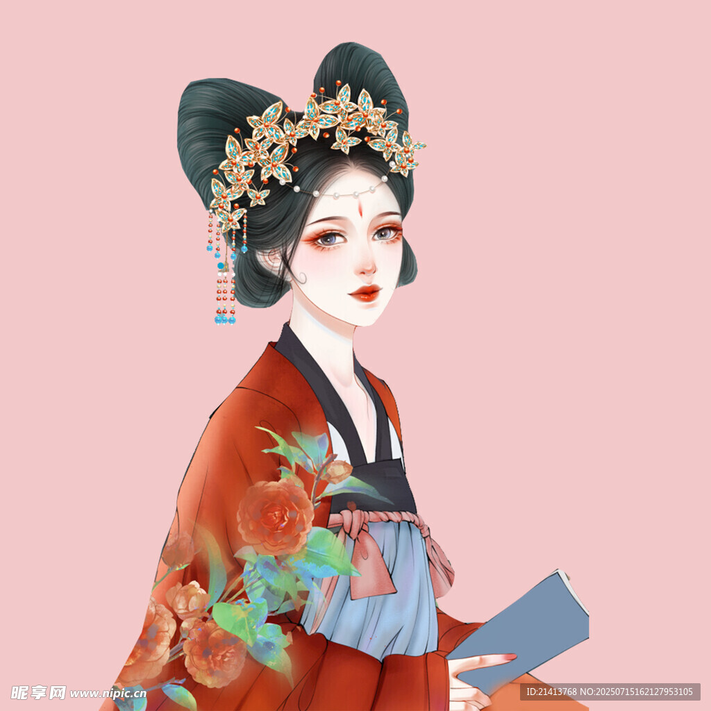 古风汉服女子优雅持书