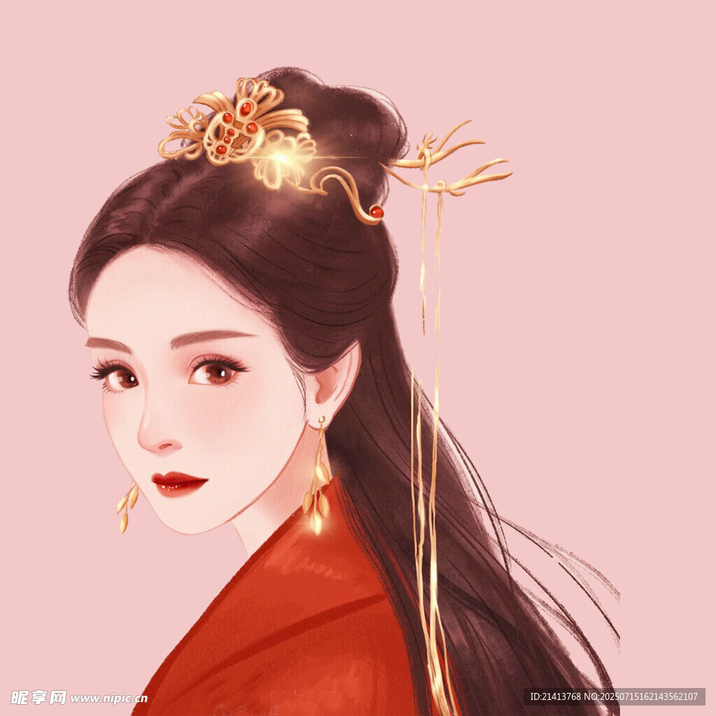 古风红衣女子华丽发饰