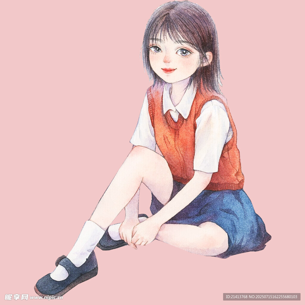 可爱坐姿少女插画
