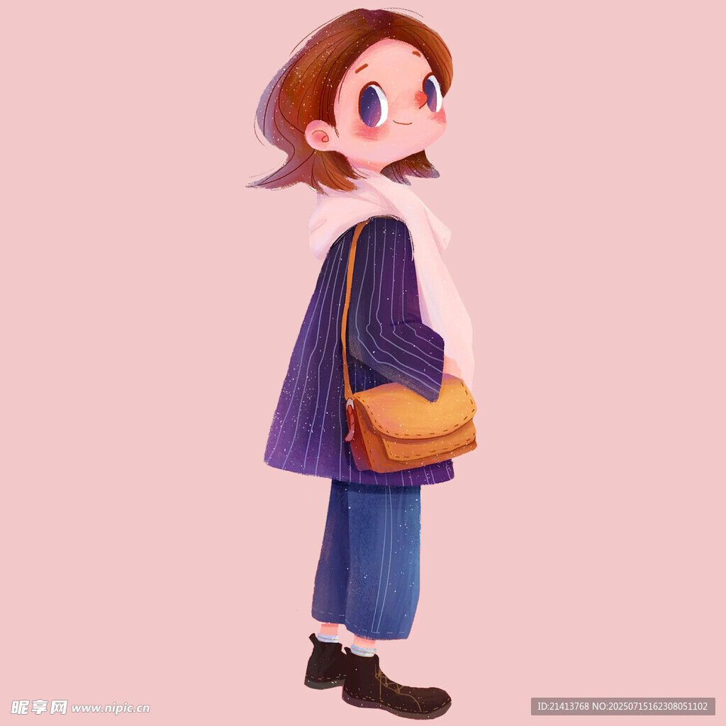 时尚女孩挎包造型插画