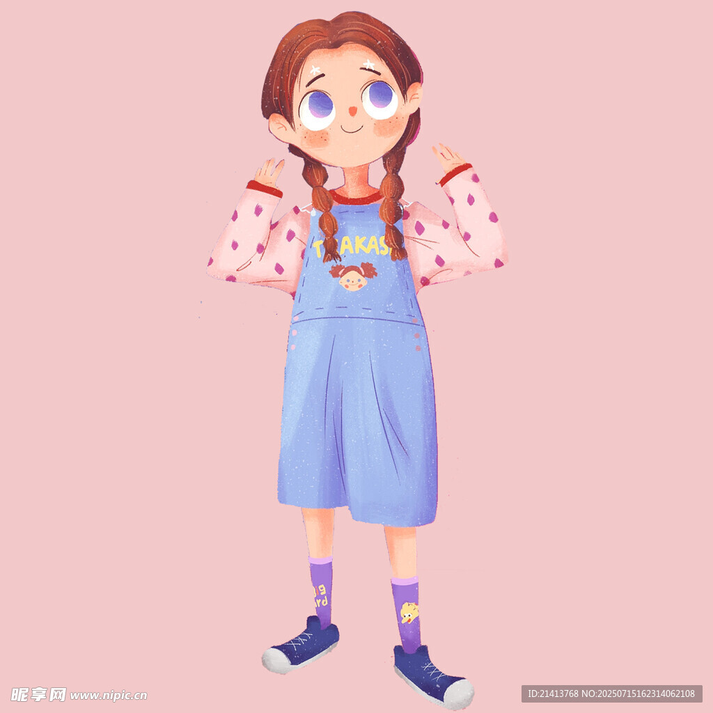 可爱双马尾背带裤女孩