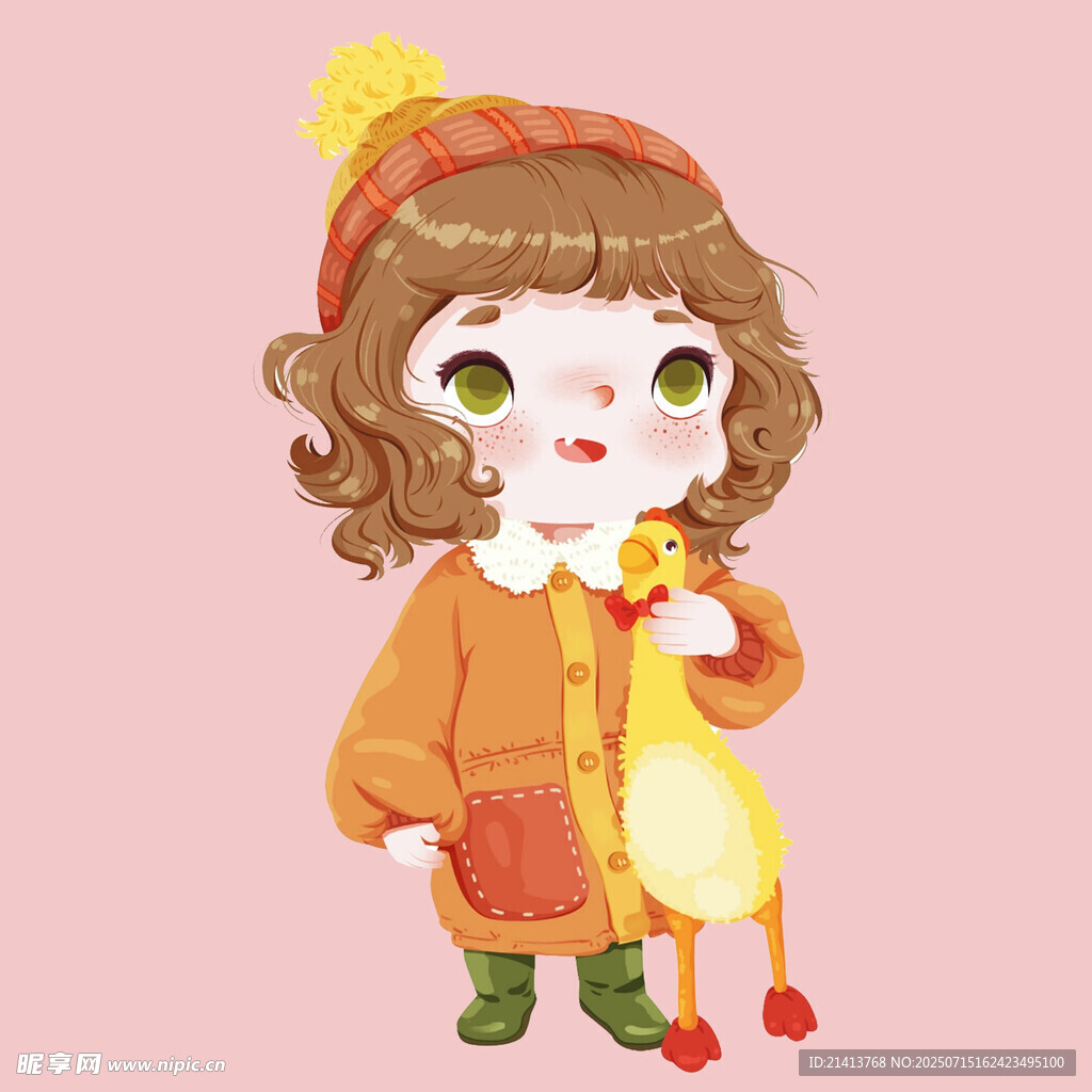 抱玩偶的可爱卷发小女孩