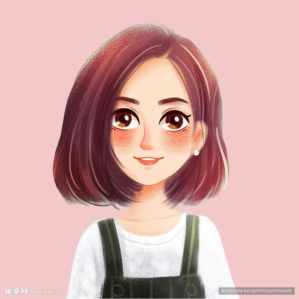 可爱短发背带女孩插画