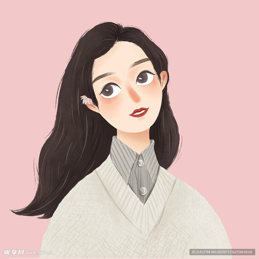 长发女孩的温柔形象
