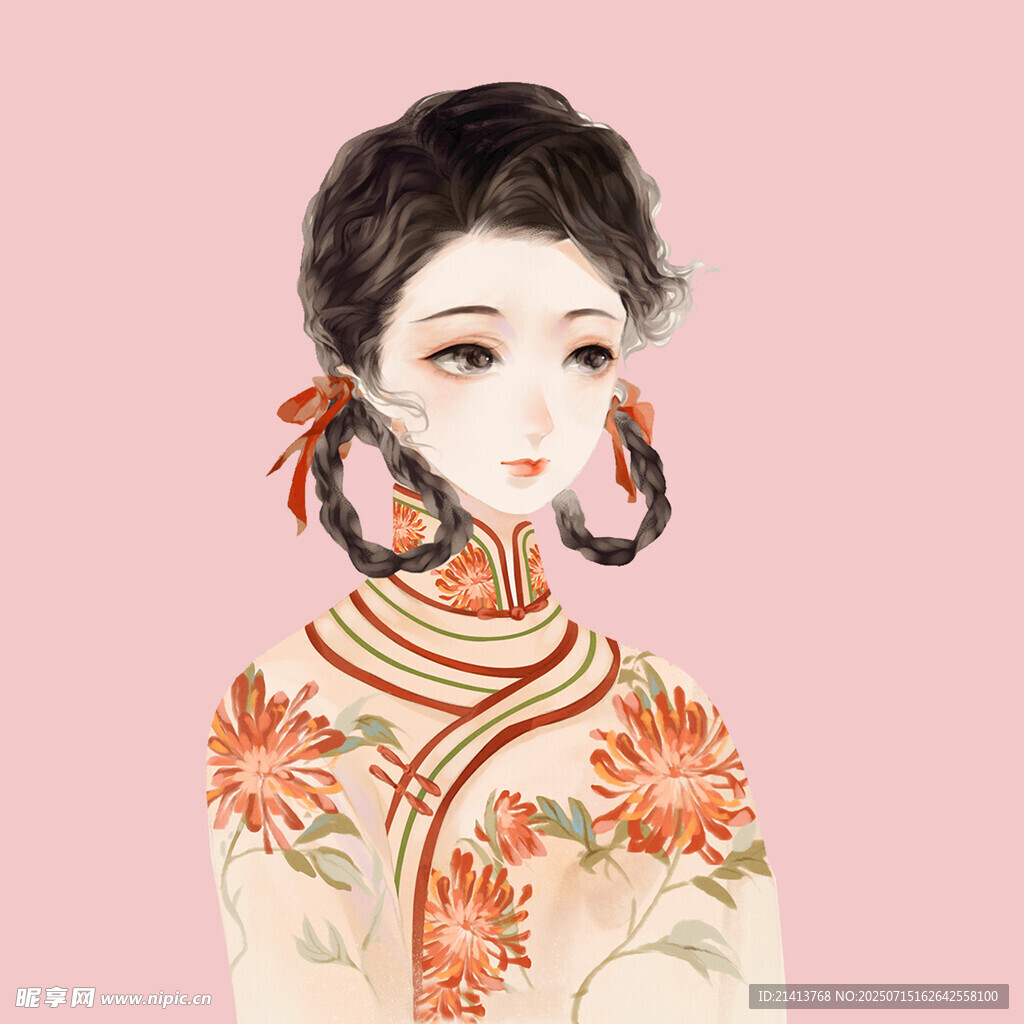 古风旗袍女子优雅插画