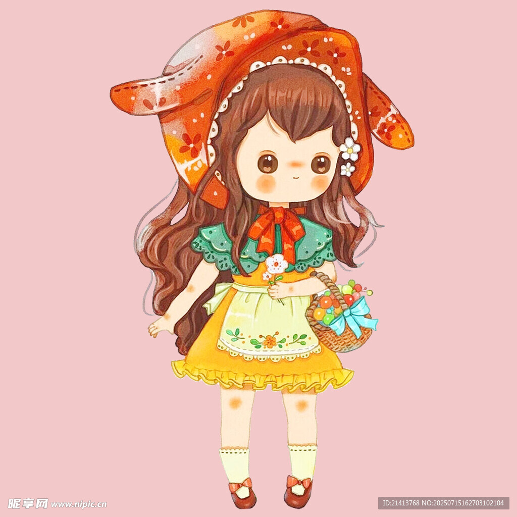 可爱萌系小红帽女孩插画
