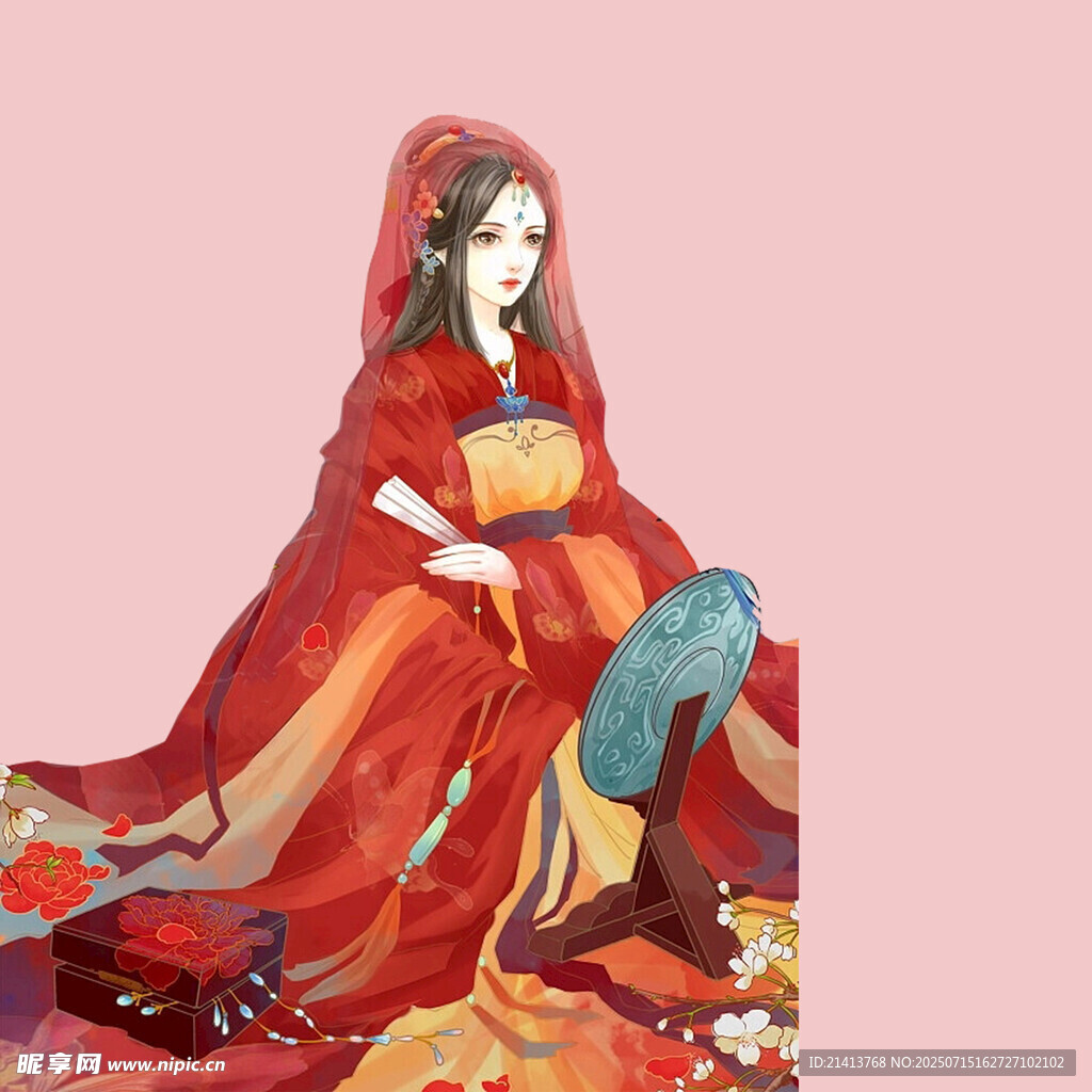 红衣女子优雅端坐