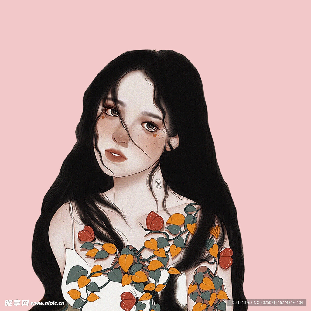 花饰少女插画