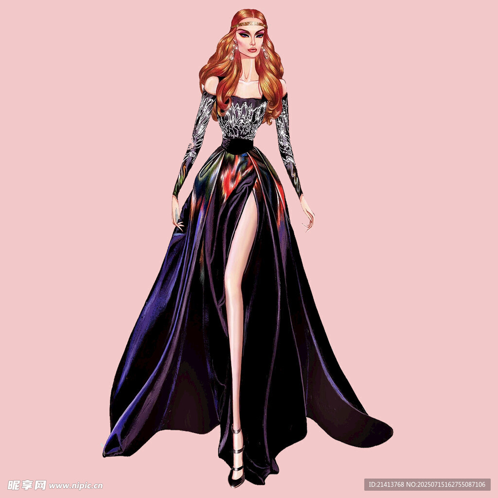 红发长裙奇幻风格女角色